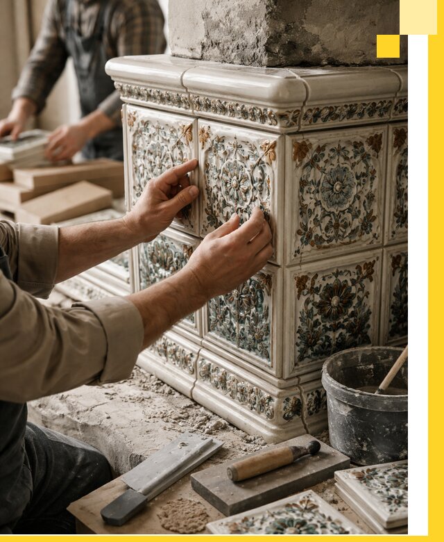 Изразцовые камины под ключ в Боре: проект и монтаж