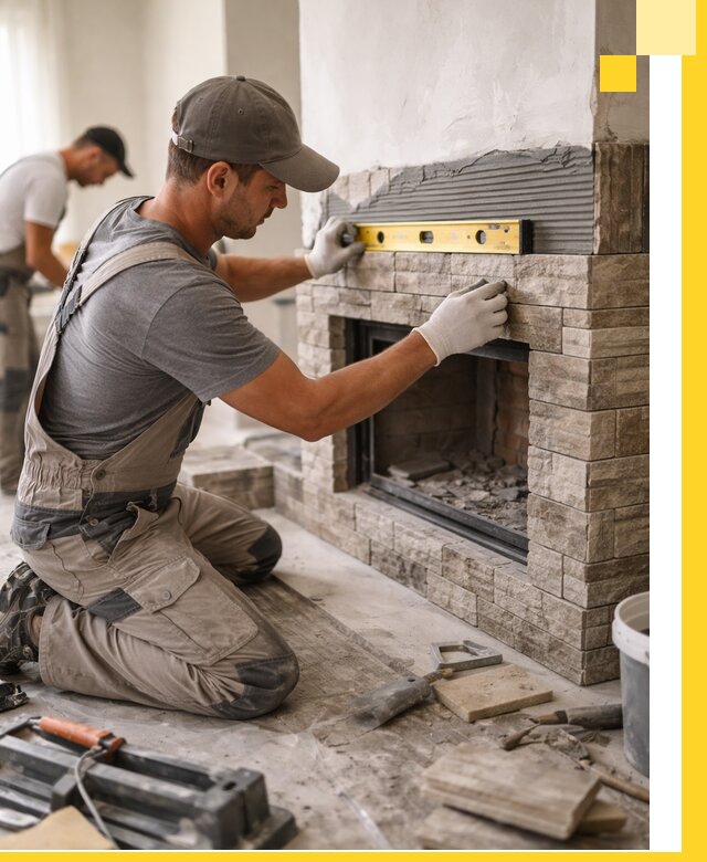 Облицовка каминов в Боре, монтаж и отделка натуральным камнем