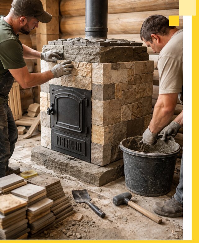 Облицовка банной печи под ключ в Боре: камень и плитка