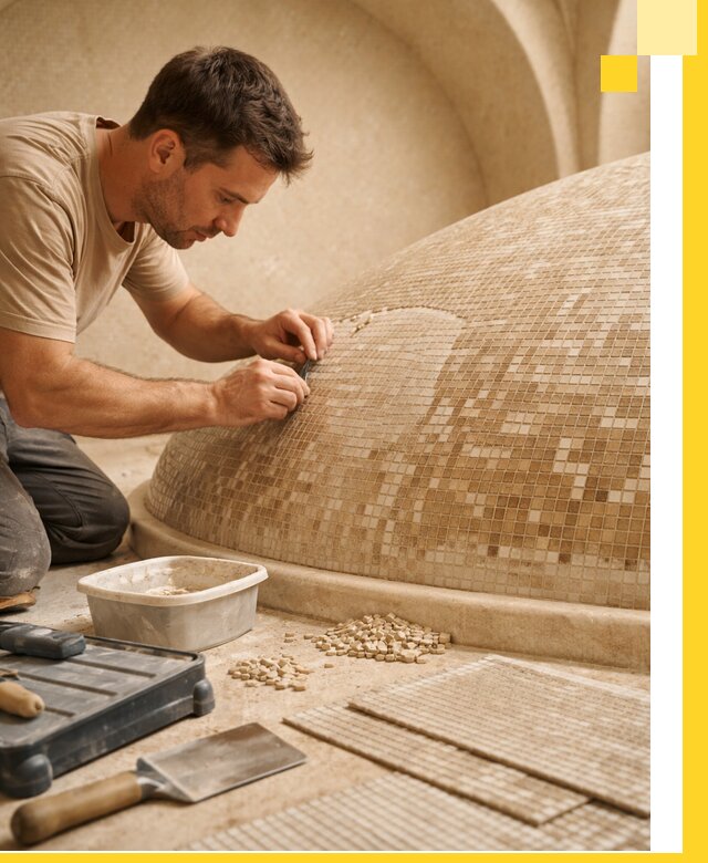 Профессиональная укладка мозаики для хамама под ключ в Боре